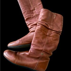 Genuine Prada Women's Chestnut Leather Winter Boots